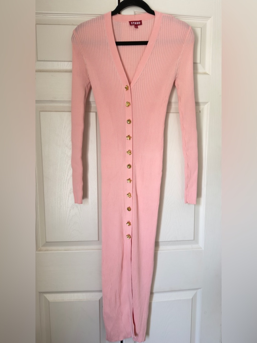 STAUD Pink Ribbed Button-Front Dress - Picture 2 of 4